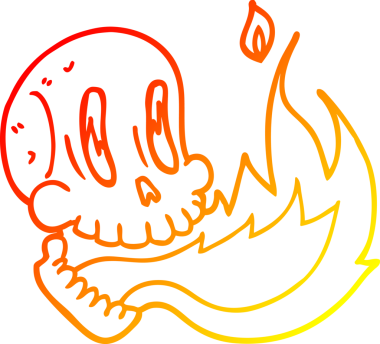 Bir insan tarafından çizilmiş alevli bir kafatası çizgi çizimi.