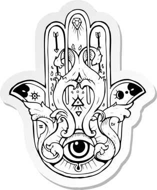 Bir insan tarafından çizilmiş bir hamza dövmesi etiketi.