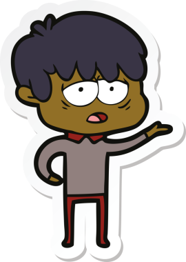 Bir insan tarafından çizilmiş bitkin bir çocuk çizgi filminin çıkartması.