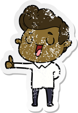 Bir insan tarafından çizilmiş mutlu bir çizgi film karakterinin sıkıntılı çıkartması.