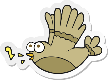 Bir insan tarafından çizilmiş şarkı söyleyen bir kuşun çıkartması.