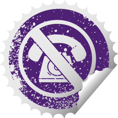 Bir insan tarafından çizilmiş işaretlere izin verilmeyen telefon olmayan dairesel kabuk soyma etiketi.