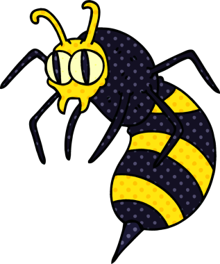 Bir insan tarafından çizilmiş çizgi roman tarzı tuhaf bir eşekarısı.