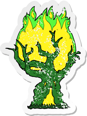 Bir insan tarafından çizilmiş ürkünç, yaşlı bir ağacın gerilmiş çıkartması.