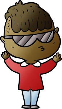 Bir insan tarafından çizilmiş güneş gözlüğü takan çizgi film çocuğu.