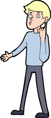 Çizgi filmci bir insan tarafından çizilmiş sorular soruyor.