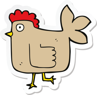 Bir insan tarafından çizilmiş çizgi film tavuğunun çıkartması.