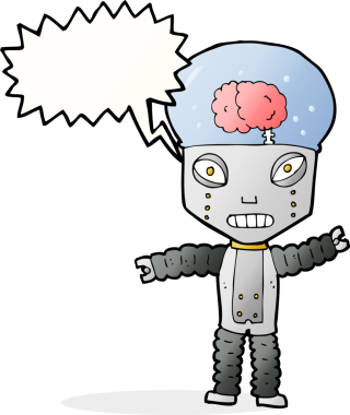 Bir insan tarafından çizilmiş konuşma balonu olan geleceğin robotu.