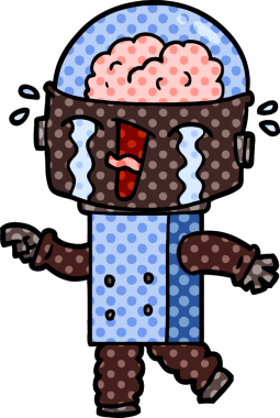 Bir insan tarafından çizilmiş ağlayan robot çizimi.