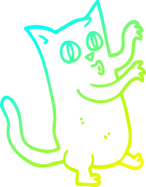 Bir insan tarafından çizilen çizgi film kedisinin soğuk gradyan çizimi