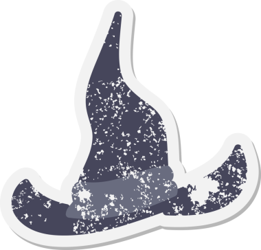 Bir insan tarafından çizilmiş ürkütücü cadı şapkası grunge çıkartması.