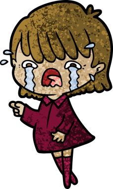 Bir insan tarafından çizilmiş ağlayan çizgi film kızı.