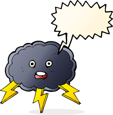 bir insan tarafından çizilmiş, karikatür bulutu ve şimşek sembolü.