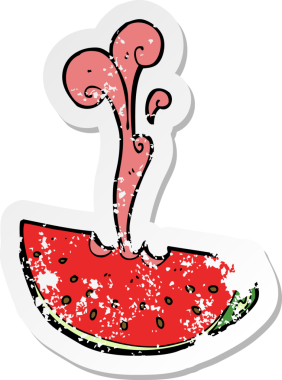 Bir insan tarafından çizilmiş karpuz fışkırtan bir çizgi filmin gerilimli yapıştırması.