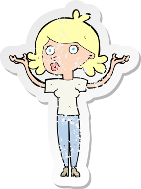 Bir insan tarafından çekilen kollarını havaya kaldıran karikatürlü bir kadının gerilmiş çıkartması.