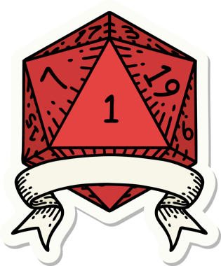 Bir insan tarafından çizilmiş doğal bir d20 zar etiketi.