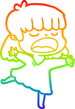 Gökkuşağı gradyan çizgi çizimi Bir insan tarafından yüksek sesle çizilen bir kadın karikatürü