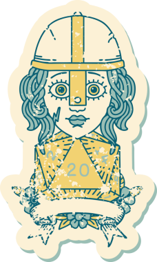 Retro Dövme Tarzı İnsan Savaşçısı Doğal 20 rulo ile Bir insan tarafından çizilmiş