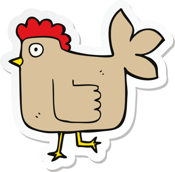 Bir insan tarafından çizilmiş çizgi film tavuğunun çıkartması.