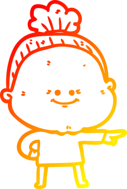 Bir insan tarafından çizilmiş mutlu, yaşlı bir kadının sıcak çizgi çizimi.