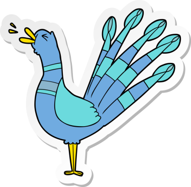 Bir insan tarafından çizilmiş karikatür tavus kuşunun sıkıntılı çıkartması