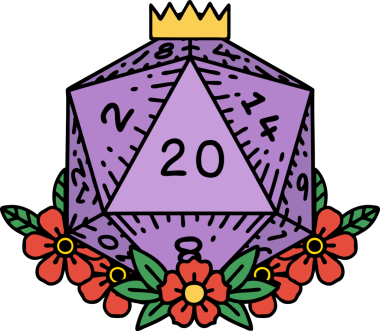 Retro Dövme Biçimi Doğal 20 D20 zar bir insan tarafından çizilmiş çiçek elementleriyle