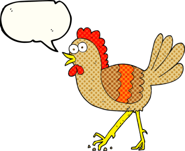 Bir insan tarafından çizilmiş serbest çizilmiş çizgi roman konuşma balonu tavuk.