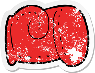 Bir insanın çizdiği karikatür boks eldiveninin gerilimli retro yapıştırması.