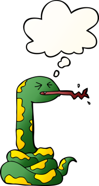 Düşünce baloncuğu olan çizgi film tıslayan yılan bir insan tarafından çizilmiş.