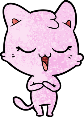 Bir insan tarafından çizilmiş mutlu çizgi film kedisi.