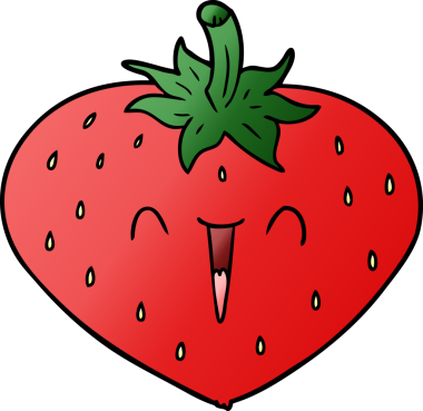 Bir insan tarafından çizilmiş mutlu bir çilek çizgi filmi.