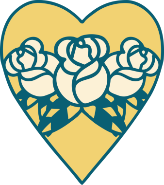 Bir insan tarafından çizilmiş kalp ve çiçeklerin ikonik dövme şekli