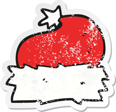 Bir insan tarafından çizilmiş bir karikatür Noel şapkasının gerilimli retro yapıştırması.