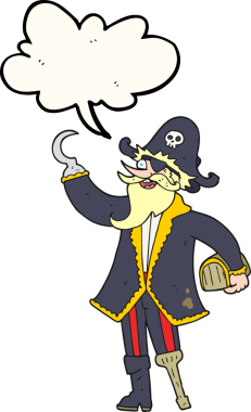 Bir insan tarafından çizilmiş serbest konuşma balonu karikatürü korsan kaptan