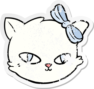 Bir insan tarafından çizilmiş fiyonk giymiş bir çizgi film kedisinin sıkıntılı çıkartması.