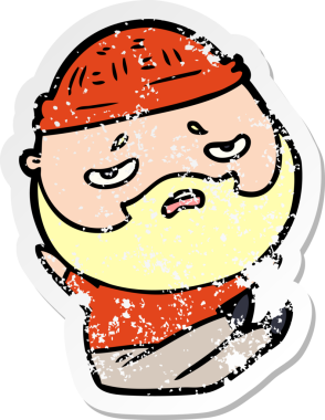 Bir insan tarafından çizilmiş sakallı endişeli bir karikatür çıkartması.