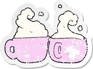 Bir insan tarafından çizilmiş karikatür kahve fincanının gerilimli yapıştırması.