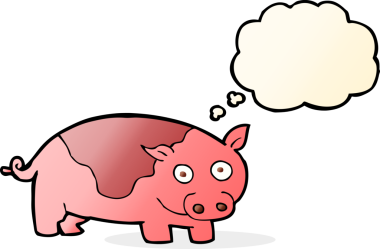 Bir insan tarafından çizilmiş düşünce balonlu çizgi film domuzu.