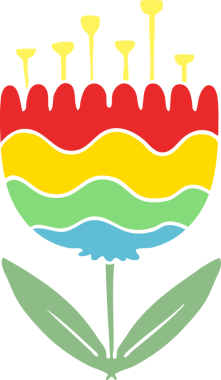 Bir insan tarafından çizilmiş düz renkli karikatür desenli çiçek