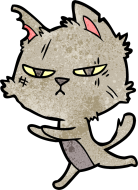 Bir insan tarafından çizilmiş sert çizgi film kedisi.