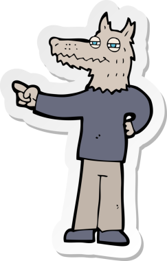 Bir insan tarafından çizilmiş kurt adamı gösteren bir karikatür çıkartması.