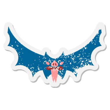 Bir insan tarafından çizilmiş şirin cadılar bayramı yarasa grunge çıkartması.