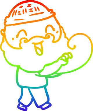 Gökkuşağı gradyan çizgisi mutlu sakallı bir adamın bir insan tarafından çizildiğini gösteriyor.