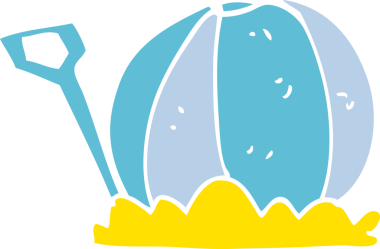 Bir insan tarafından çizilmiş karalama plaj topu ve küreği.