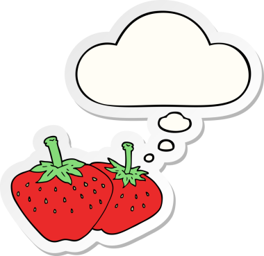 İnsan tarafından çizilmiş bir çıkartma olarak düşünce baloncuklu karikatür çileği.