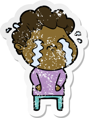 Bir insan tarafından çizilmiş ağlayan bir karikatürcünün sıkıntılı çıkartması.