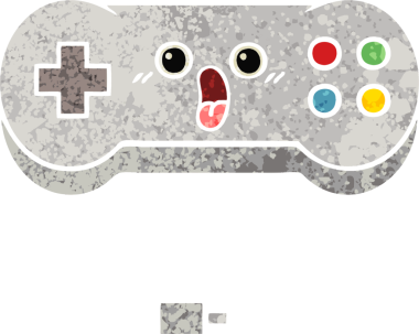 Bir insan tarafından çizilmiş bir oyun denetleyicisinin retro illüstrasyon tarzı karikatürü