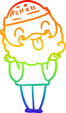 Gökkuşağı gradyan çizgisi sakallı bir adamın bir insan tarafından çizilmiş dili.