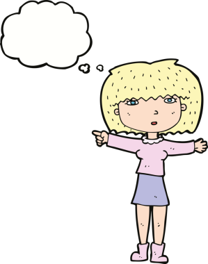 Bir insan tarafından çizilmiş düşünce kabarcığını gösteren çizgi film kızı.