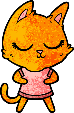 Bir insan tarafından çizilmiş sakin çizgi film kedisi.